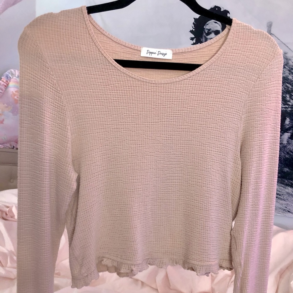 🩷5 for $20🩷 Dippin’ Daisy’s Ruffle Trim Textured Long -Sleeved Cozy Pajama Top